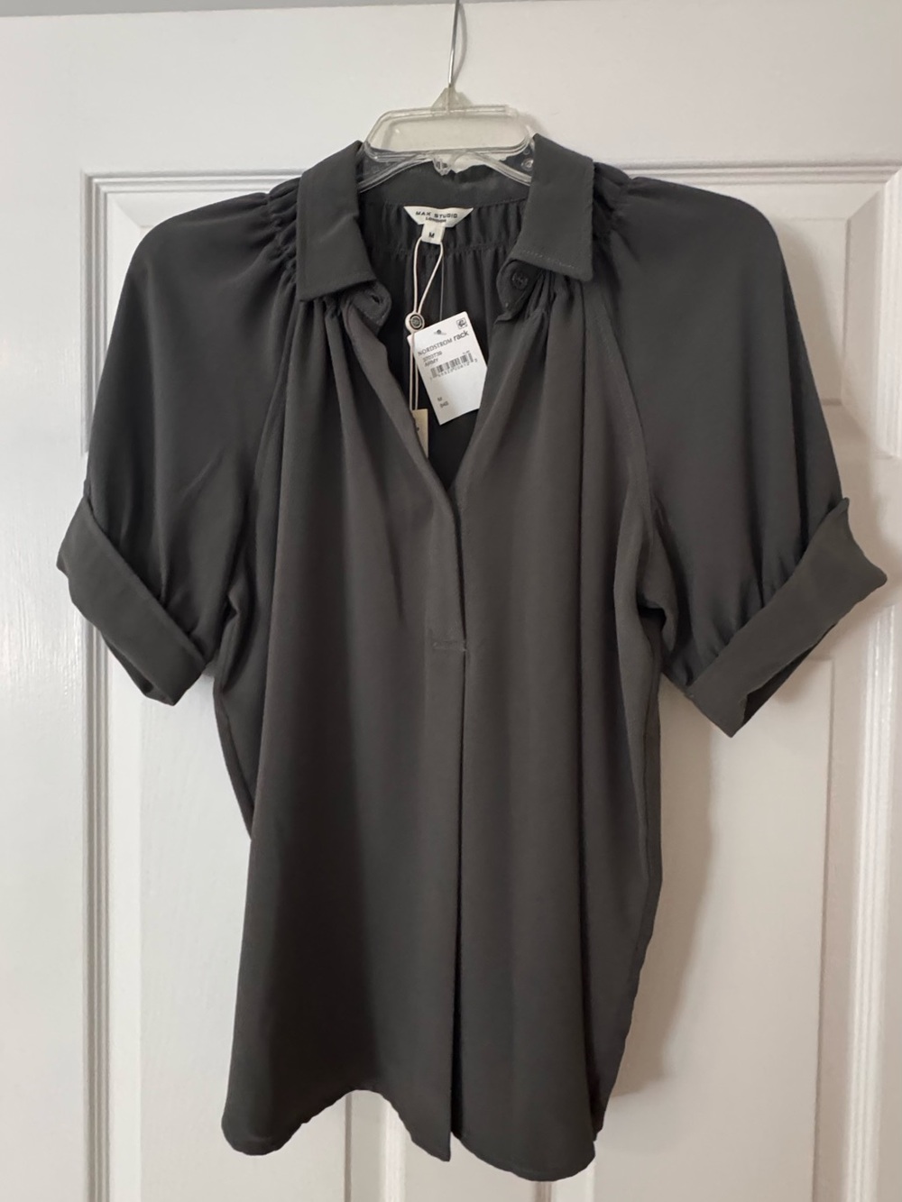 Max Studio Army Green Short-Sleeve V-Neck Blouse